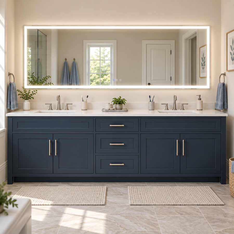 Family Bathroom — Mirror options for busy mornings and shared vanities.