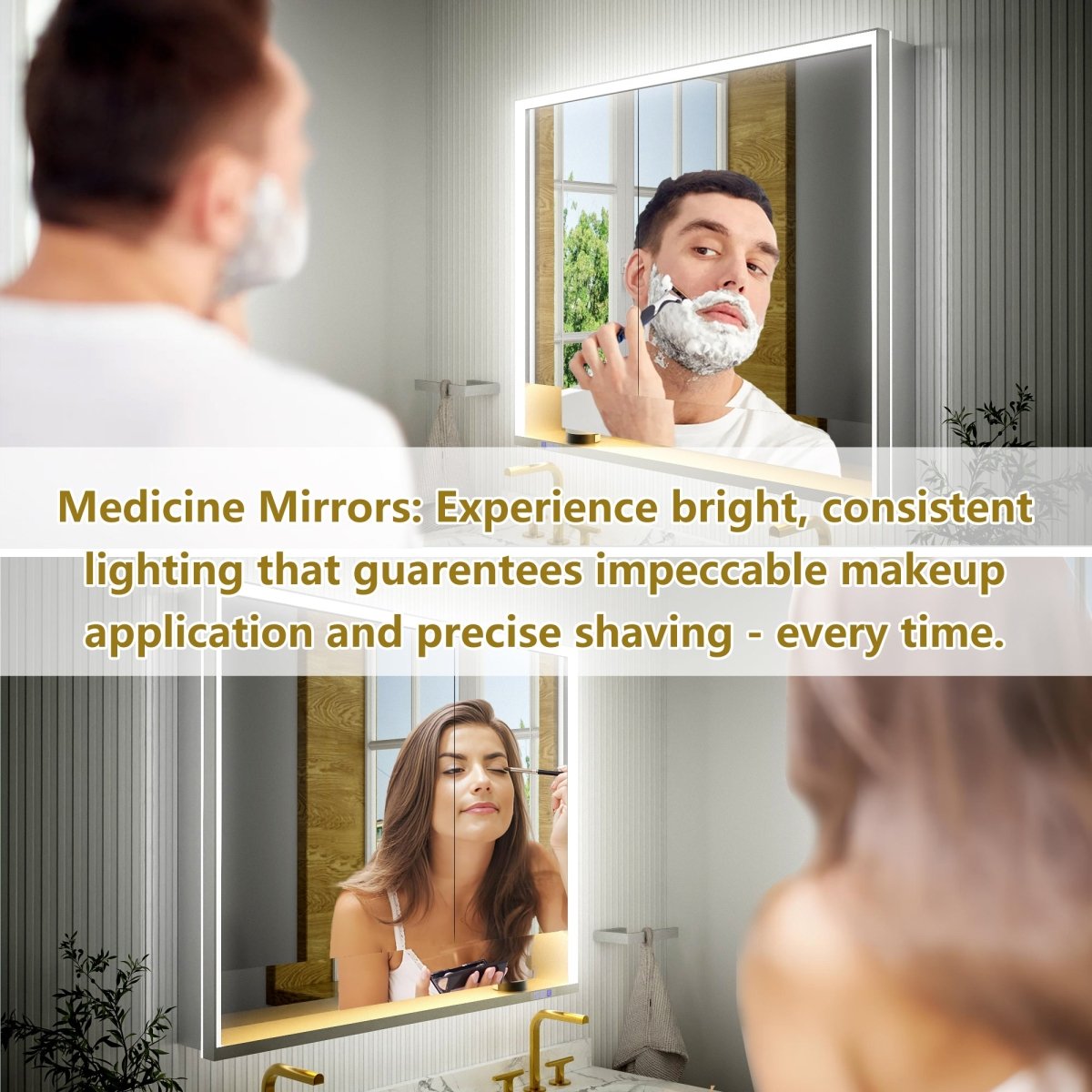 Ample 42" W x 36" H LED Lighted Chrome Medicine Cabinet with Mirror and Shelves for Bathroom Recessed or Surface Mount - ExBriteUSA