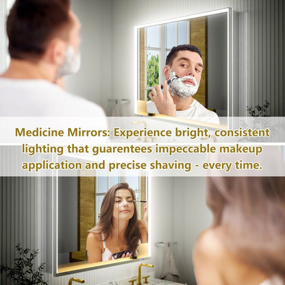 Ample 42" W x 36" H LED Lighted Chrome Medicine Cabinet with Mirror and Shelves for Bathroom Recessed or Surface Mount - ExBriteUSA