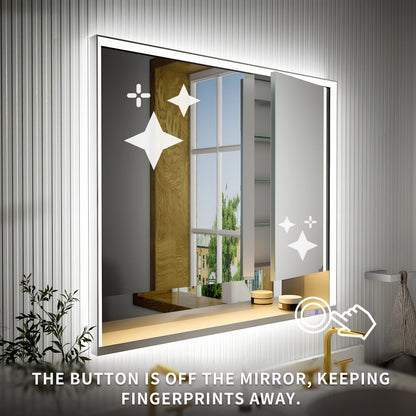 Ample 42" W x 36" H LED Lighted Chrome Medicine Cabinet with Mirror and Shelves for Bathroom Recessed or Surface Mount - ExBriteUSA