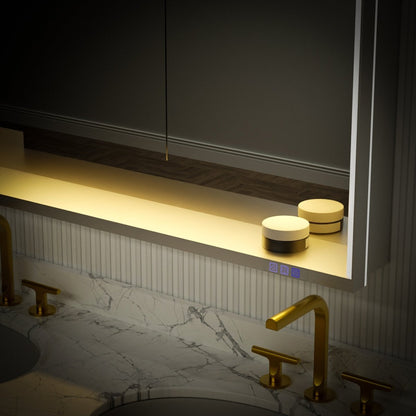 Ample 42" W x 36" H LED Lighted Chrome Medicine Cabinet with Mirror and Shelves for Bathroom Recessed or Surface Mount - ExBriteUSA