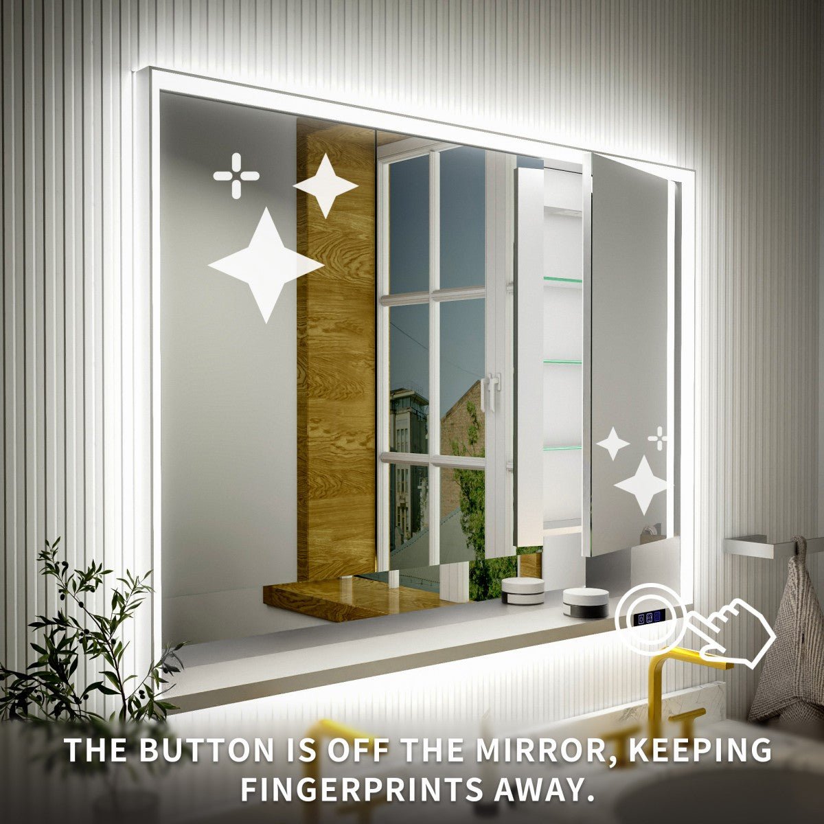 Ample 48" W x 36" H Surface Mount Medicine Cabinet with Mirror and Shelves - LED Lighted Chrome for Bathroom Recessed or Surface Mount