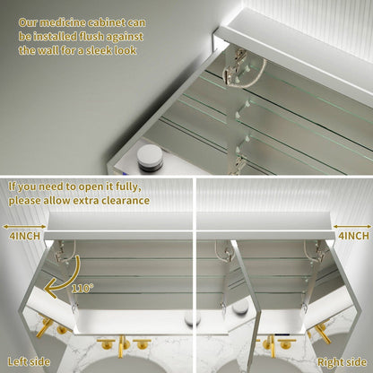 Ample 48" W x 36" H Surface Mount Medicine Cabinet with Mirror and Shelves - LED Lighted Chrome for Bathroom Recessed or Surface Mount