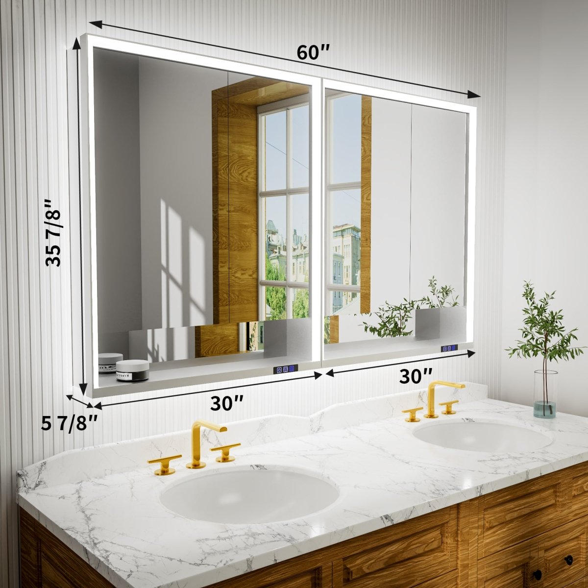 Ample 60 in LED Medicine Cabinet with Mirror and Shelves for Recessed or Surface Mount