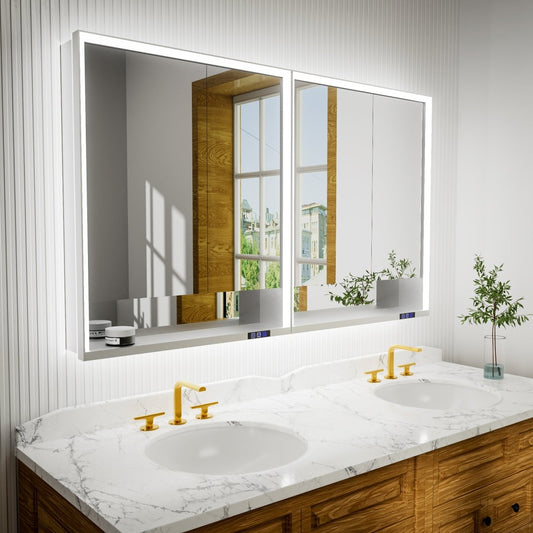 Ample 60 in LED Medicine Cabinet with Mirror and Shelves for Recessed or Surface Mount