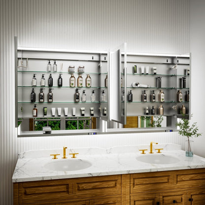 Ample 72" W x 36" H Wall Mounted Bathroom Medicine Cabinet LED Lights Mirror, and Shelves for Recessed or Surface Mount