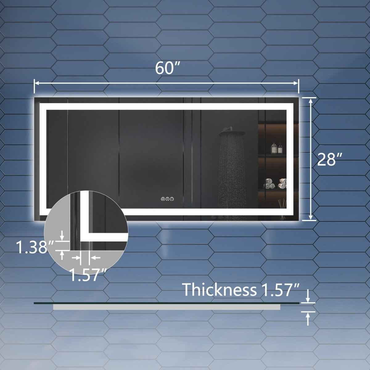 Apex 60" W x 28" H LED Bathroom Light Mirror,Anti Fog,Dimmable,Dual Li ...