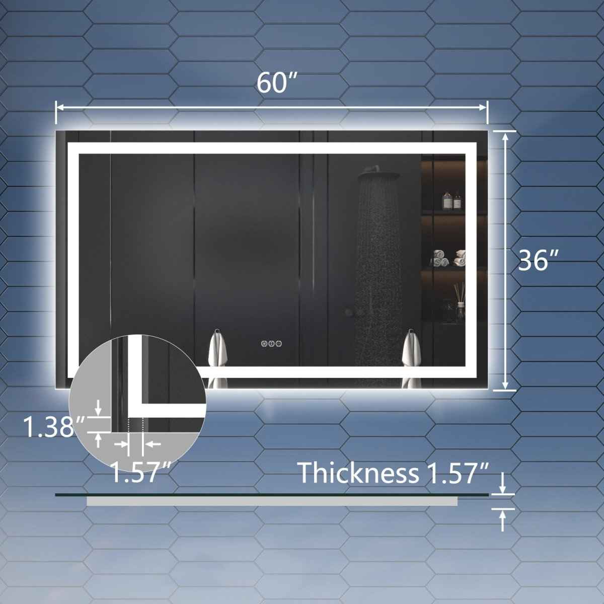 Apex 60" W x 36" H LED Heated Bathroom Mirror,Anti Fog,Dimmable,Dual L ...