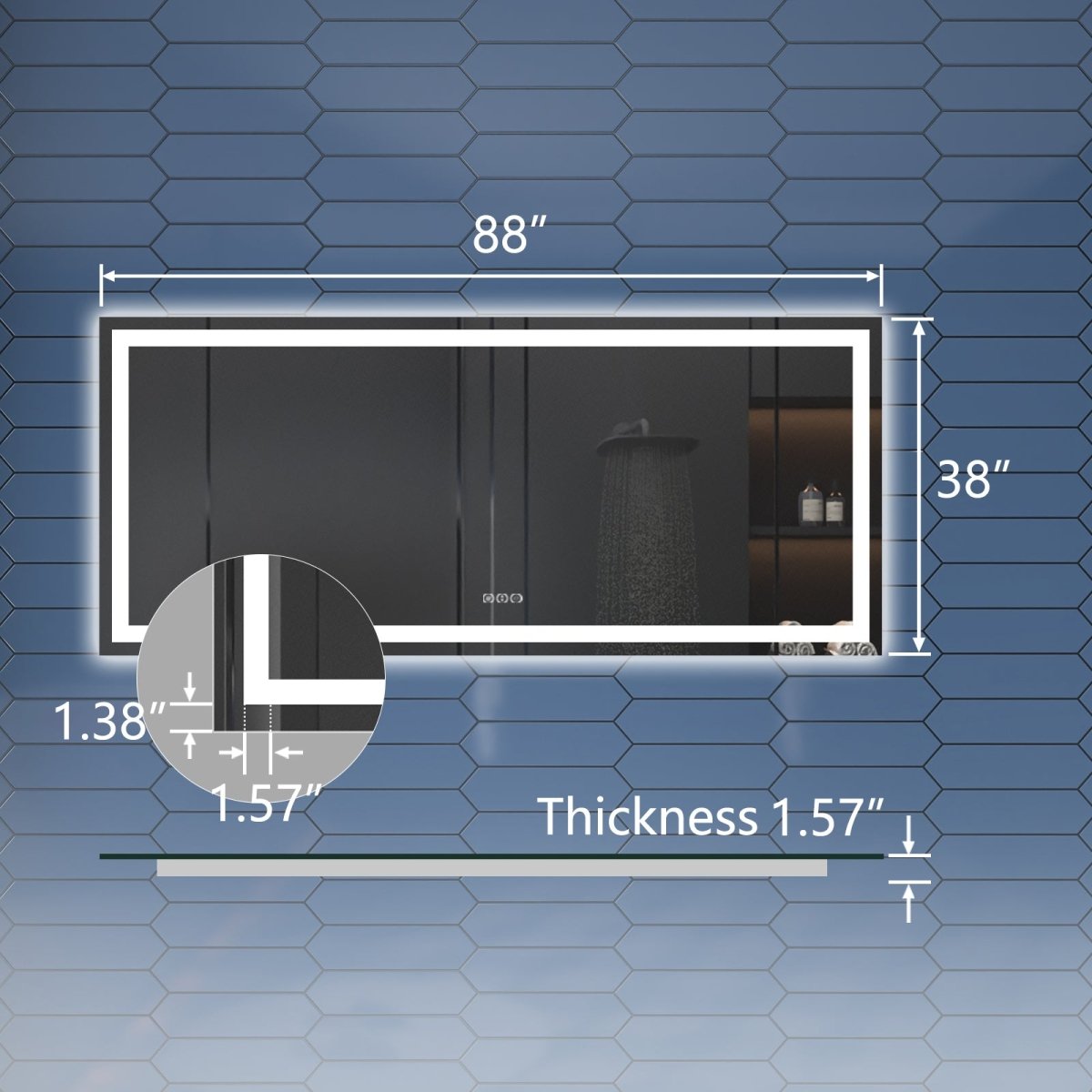 Apex 88" W x 38" H LED Bathroom Large Light Led Mirror,Anti Fog,Dimmable,Dual Lighting Mode,Tempered Glass