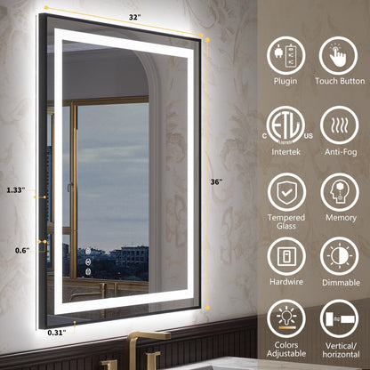 Apex - B 36x32in vanity with lights and mirror for Bathroom Wall,Framed LED Bathroom Mirror,Anti - Fog,Shatter - Proof,ETL Listed