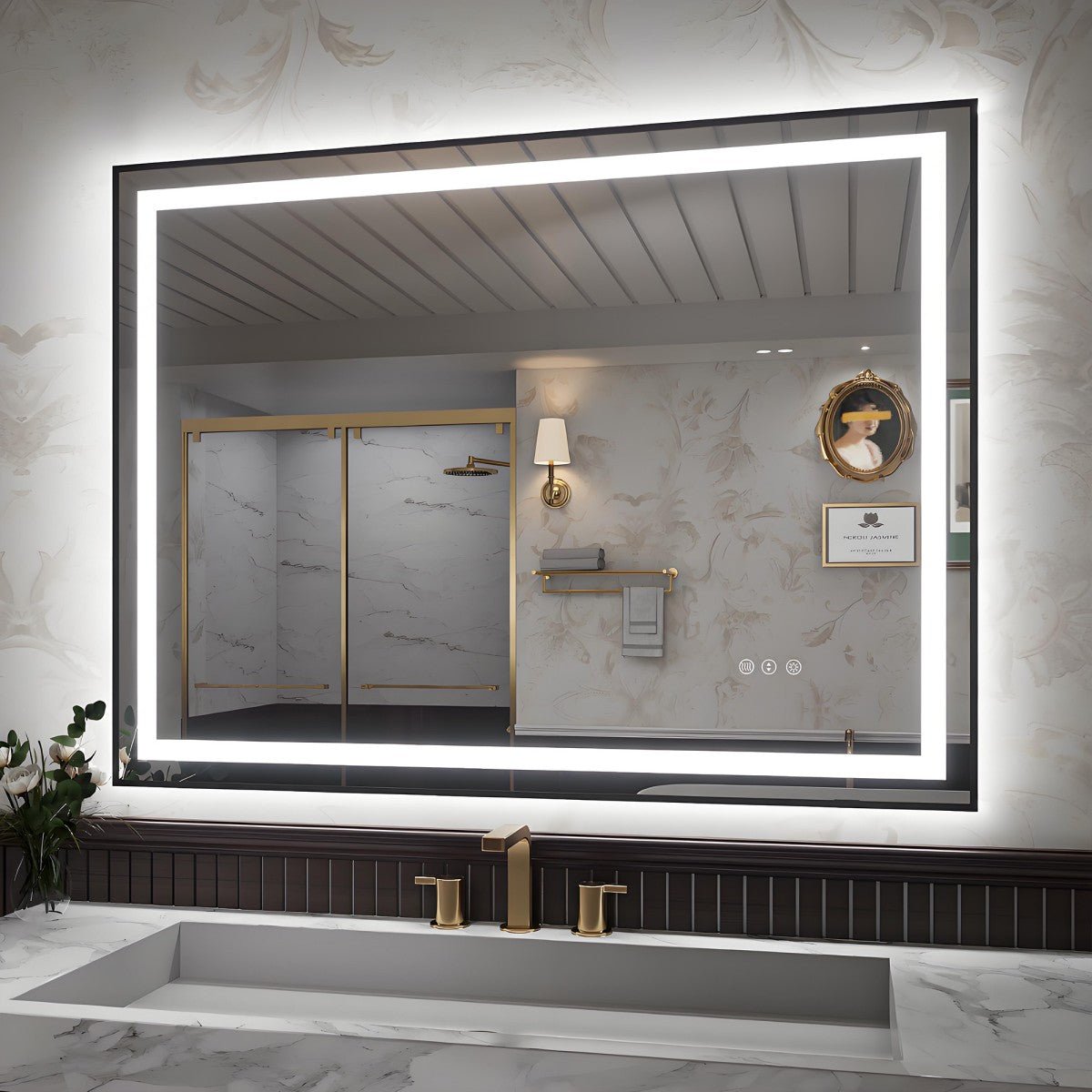 Apex - B 48x36in vanity with lights and mirror for Bathroom Wall,Framed LED Bathroom Mirror,Anti - Fog,Shatter - Proof,ETL Listed