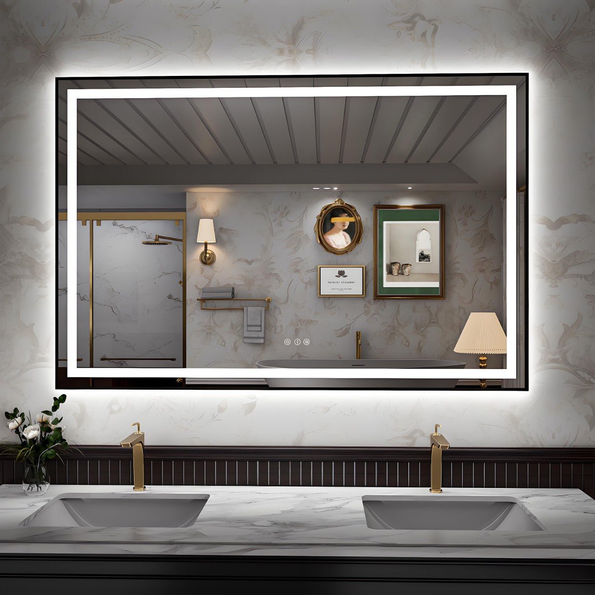 Apex-B 60x40in Vanity Mirror with Lights for Bathroom Wall,Framed LED Bathroom Mirror,Anti-Fog,Shatter-Proof,UL Listed