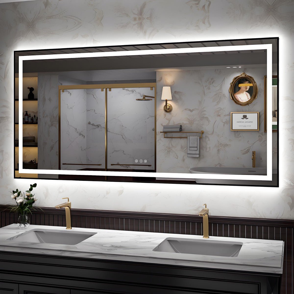 Apex - B 72x36in vanity with lights and mirror for Bathroom Wall,Framed LED Bathroom Mirror,Anti - Fog,Shatter - Proof,ETL Listed
