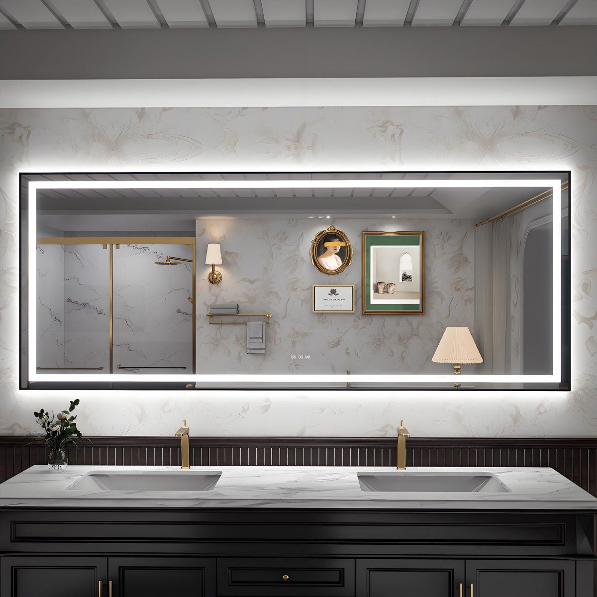 Apex - B 96x36in vanity with lights and mirror for Bathroom Wall,Framed LED Bathroom Mirror,Anti - Fog,Shatter - Proof,ETL Listed