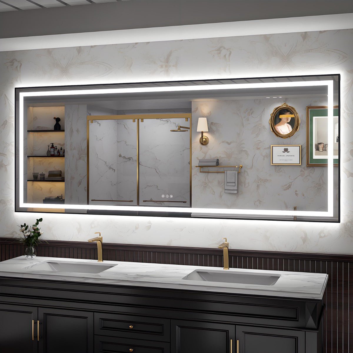 Apex - B 96x36in vanity with lights and mirror for Bathroom Wall,Framed LED Bathroom Mirror,Anti - Fog,Shatter - Proof,ETL Listed