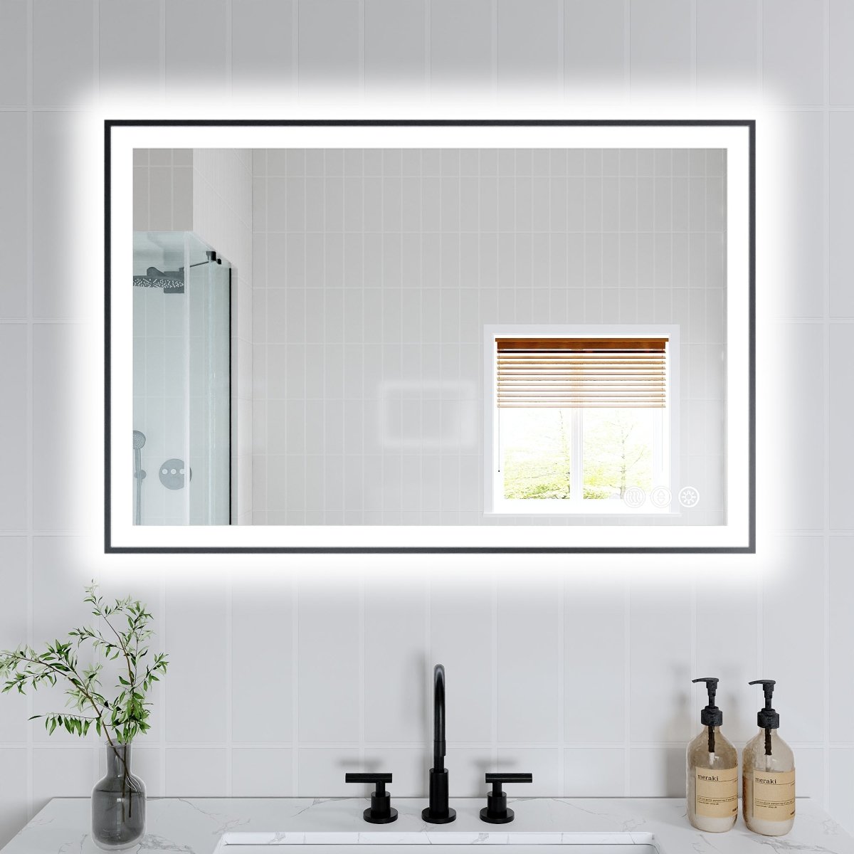 Apex-Noir 24"x36" Framed LED Lighted Bathroom Mirror