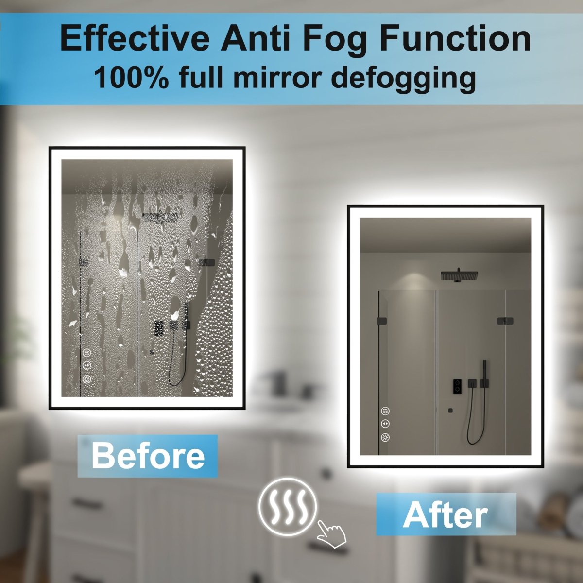 Apex - Noir 28"x36" Framed LED Lighted Bathroom Mirror