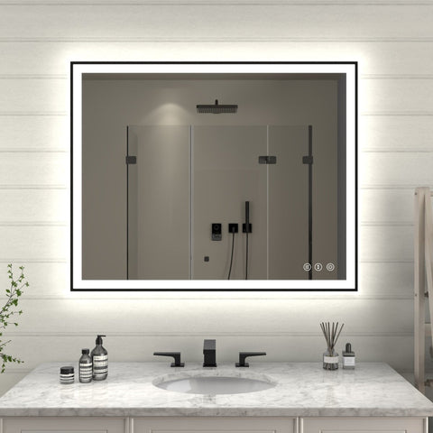 Apex-Noir 40"x32" Framed LED Lighted Bathroom Mirror