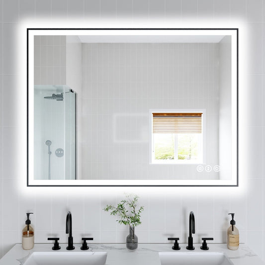 Apex-Noir 48"x36" Framed LED Lighted Bathroom Mirror