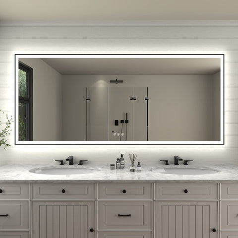 Apex-Noir 88"x38" Framed LED Lighted Bathroom Mirror