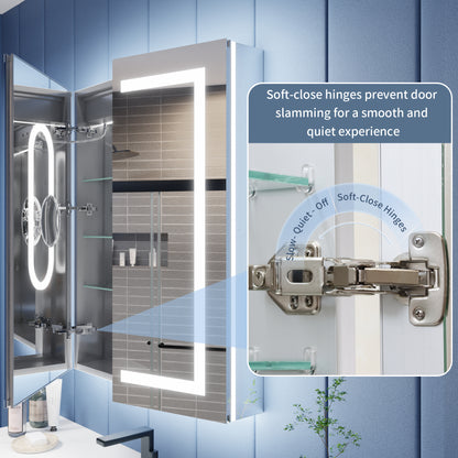 Illusion-B 42" x 36" LED Lighted Inset Mirrored Medicine Cabinet with Magnifiers Front and Back Light