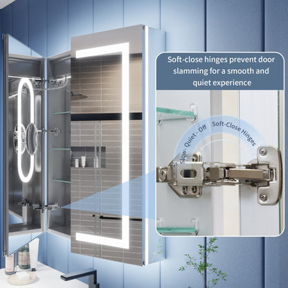 Illusion-B 42" x 36" LED Lighted Inset Mirrored Medicine Cabinet with Magnifiers Front and Back Light