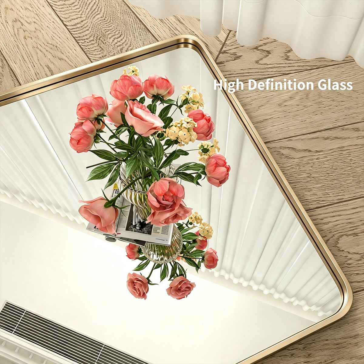 Noir 48" x 32" Gold Framed Rectangular Bathroom Mirror