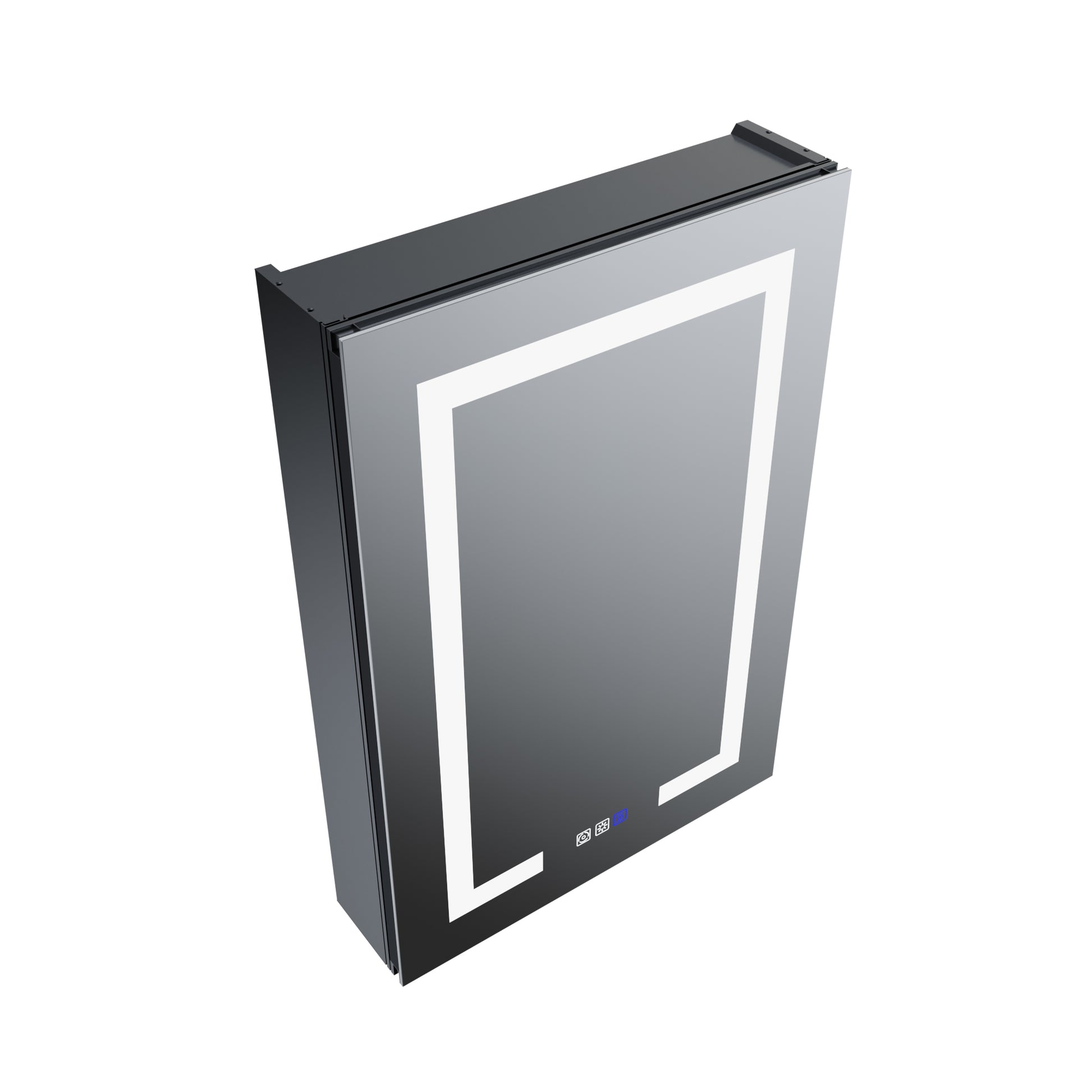 Boost-M1 20" W x 30" H Light Medicine Cabinet Recessed or Surface Mount Aluminum Adjustable Shelves Vanity Mirror Cabinet, Black Frame, Hinge on the Left - ExBriteUSA