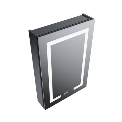 Boost-M1 20" W x 30" H Light Medicine Cabinet Recessed or Surface Mount Aluminum Adjustable Shelves Vanity Mirror Cabinet, Black Frame, Hinge on the Left - ExBriteUSA