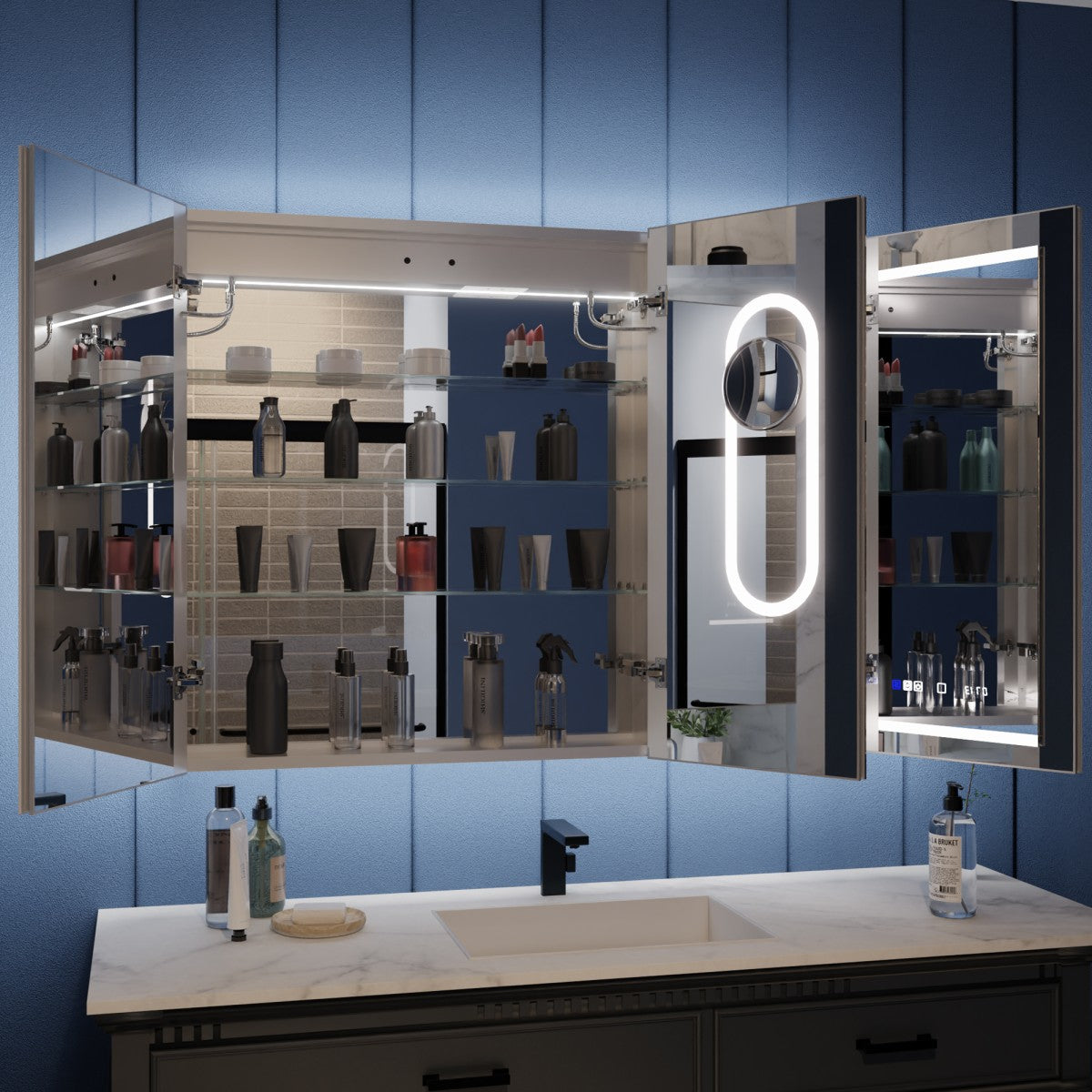 Illusion 48" x 36" LED Lighted Medicine Cabinet with Magnifiers Front and Back Light-with Clock