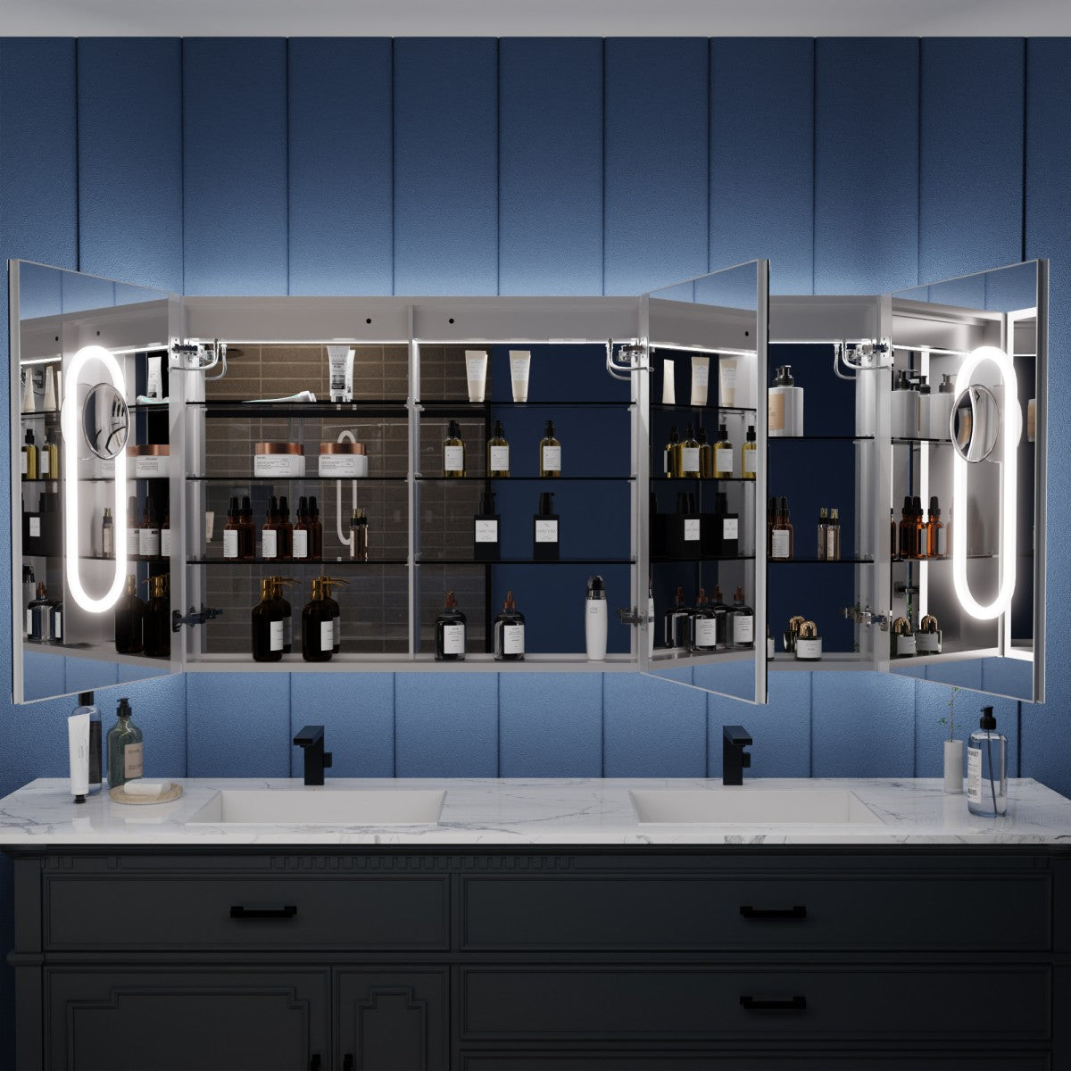 Illusion 60" x 32" LED Lighted Medicine Cabinet with Mirror and Light Magnifiers Front and Back