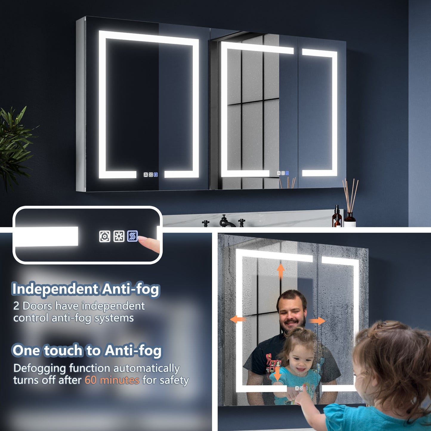 Boost-M1 54" W x 30" H Light Medicine Cabinet Recessed or Surface Mount Aluminum Adjustable Shelves Vanity Mirror Cabinet