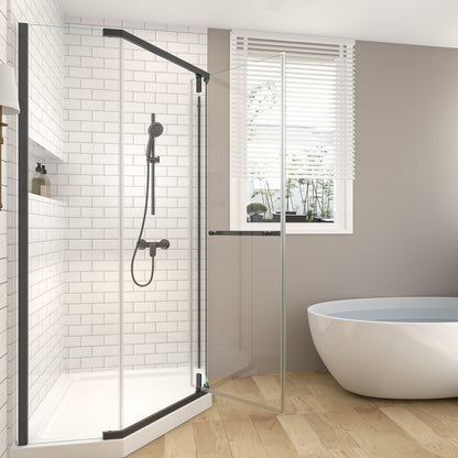 Prism Neo-Angle Frameless Shower Door 36 in. W x 72 in. H Corner Shower Enclosure with 6mm Clear Glass,Pivot Shower Doors,Matte Black