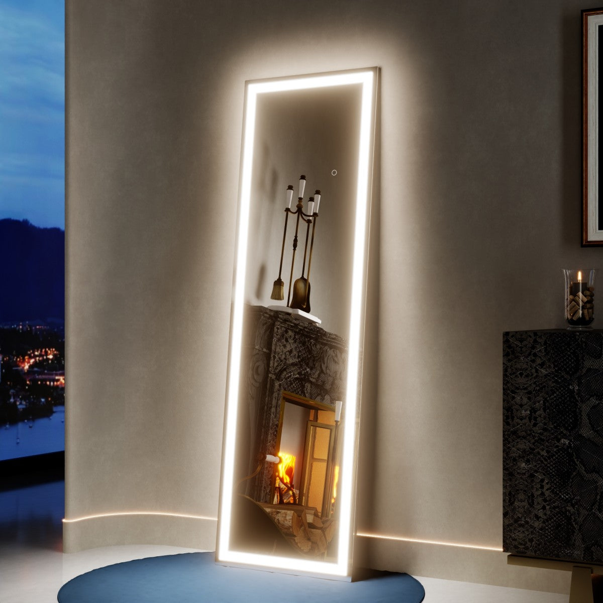 Nivor 34″ × 82″ Dimmable LED Full-Length Floor Mirror with Stand, 3-Color Lights & Wall-Mount Option