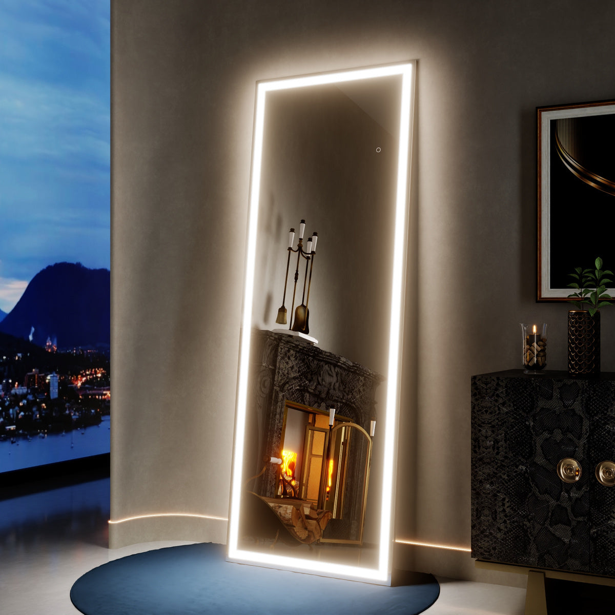 Nivor 67"x24" Dimmable LED Full-Length Floor Framed Mirror with Stand, 3-Color Lights & Wall-Mount Option