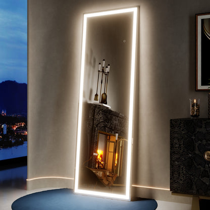 Nivor 64"x21" Dimmable LED Full-Length Floor Framed Mirror with Stand, 3-Color Lights & Wall-Mount Option