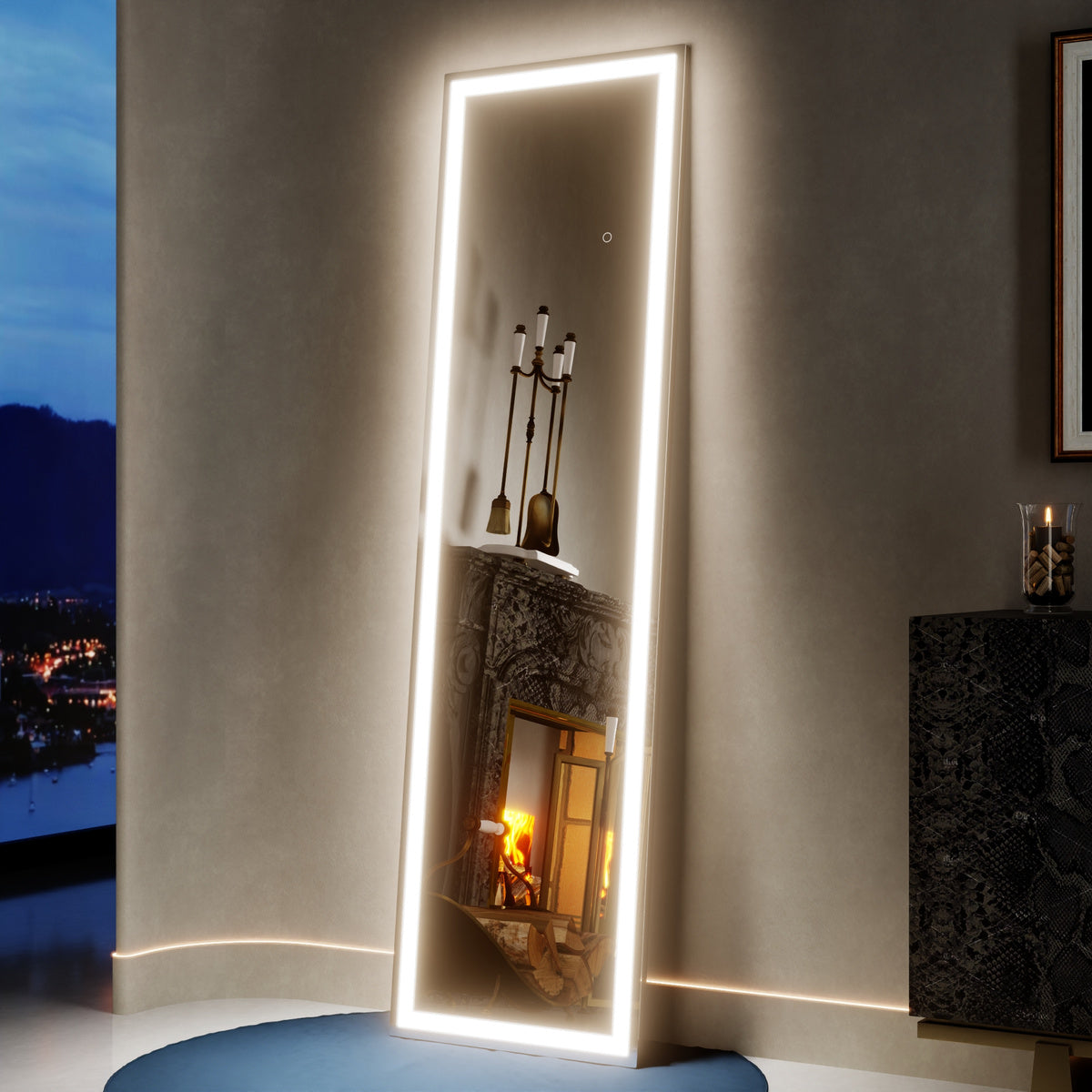 Nivor 60"x16" Dimmable LED Full-Length Floor Framed Mirror with Stand, 3-Color Lights & Wall-Mount Option