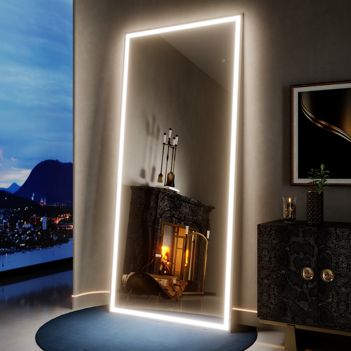 Nivor 80"x36" Dimmable LED Full-Length Floor Framed Mirror with Stand, 3-Color Lights & Wall-Mount Option