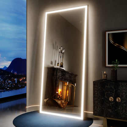 Nivor 80"x36" Dimmable LED Full-Length Floor Framed Mirror with Stand, 3-Color Lights & Wall-Mount Option