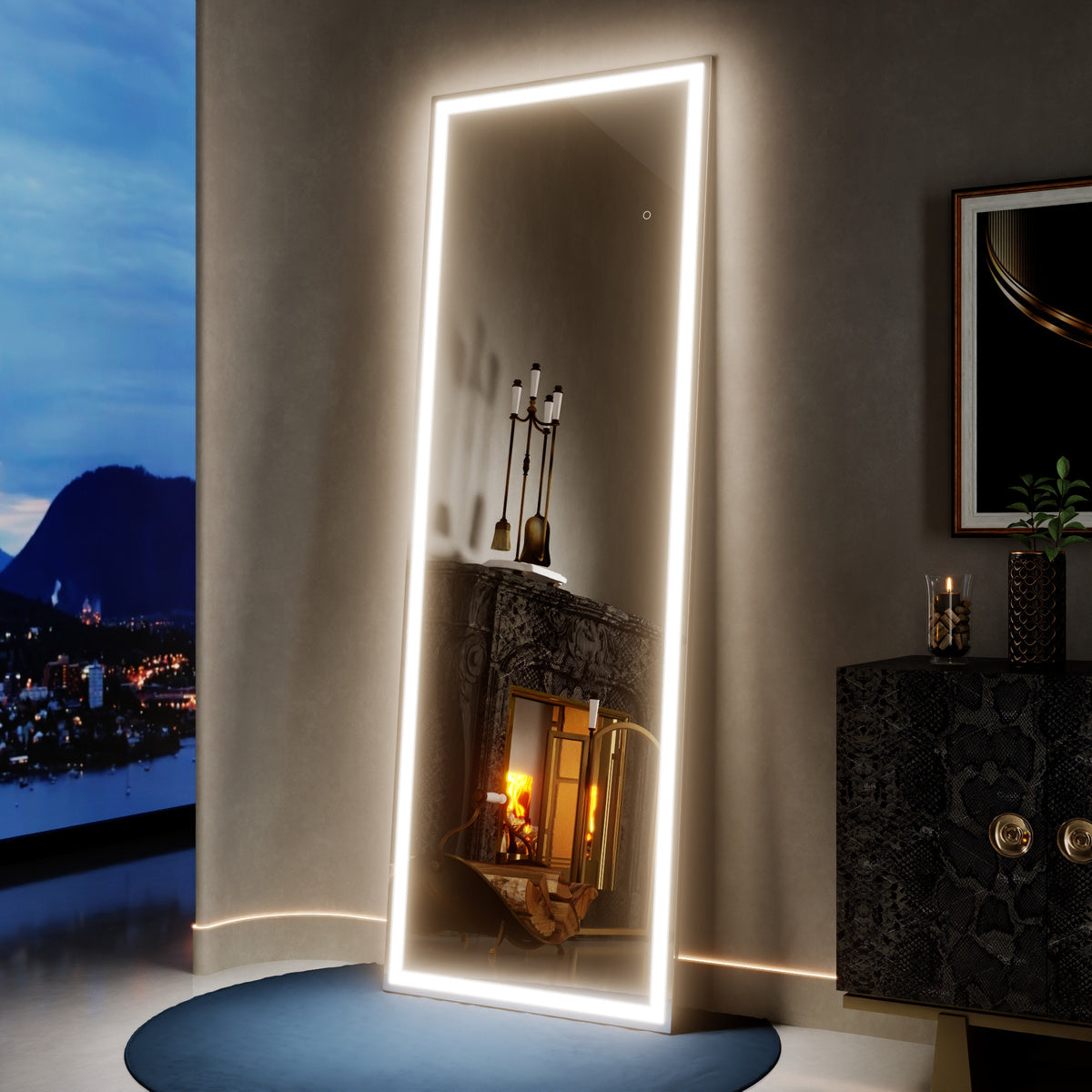 Nivor 71"x24" Dimmable LED Full-Length Floor Framed Mirror with Stand, 3-Color Lights & Wall-Mount Option