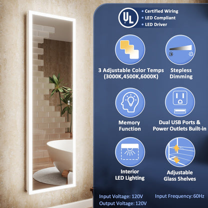 Allsum 20-1/8" x 70-1/8" Full Length Lighted Frameless Single Door Medicine Cabinet