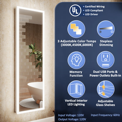 Allsum 16-1/8" x 70-1/8" Full Length Lighted Frameless Single Door Medicine Cabinet