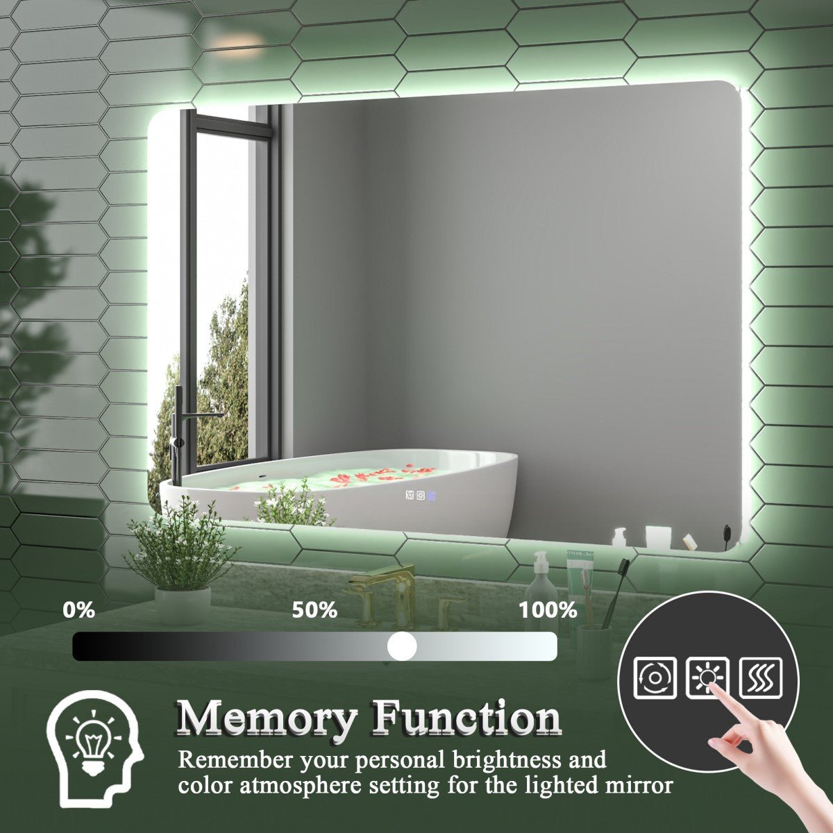 Backlit Mirror | Brivaro 55"×36" Nano‑Tempered Anti‑Fog Dimmable LED Bathroom Mirror