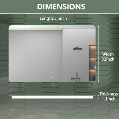 Backlit Mirror | Brivaro 55"×36" Nano‑Tempered Anti‑Fog Dimmable LED Bathroom Mirror