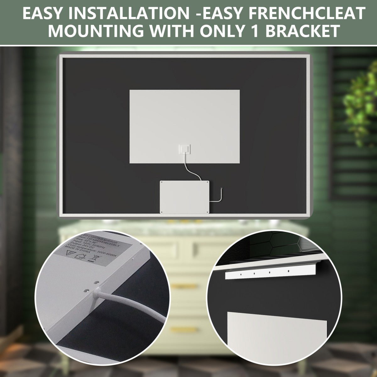 Backlit Mirror | Brivaro 55"×36" Nano‑Tempered Anti‑Fog Dimmable LED Bathroom Mirror