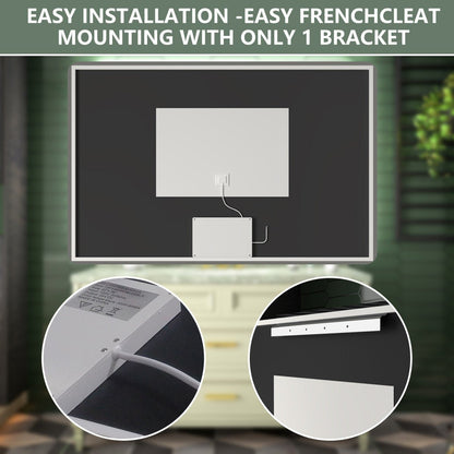 Backlit Mirror | Brivaro 55"×36" Nano‑Tempered Anti‑Fog Dimmable LED Bathroom Mirror