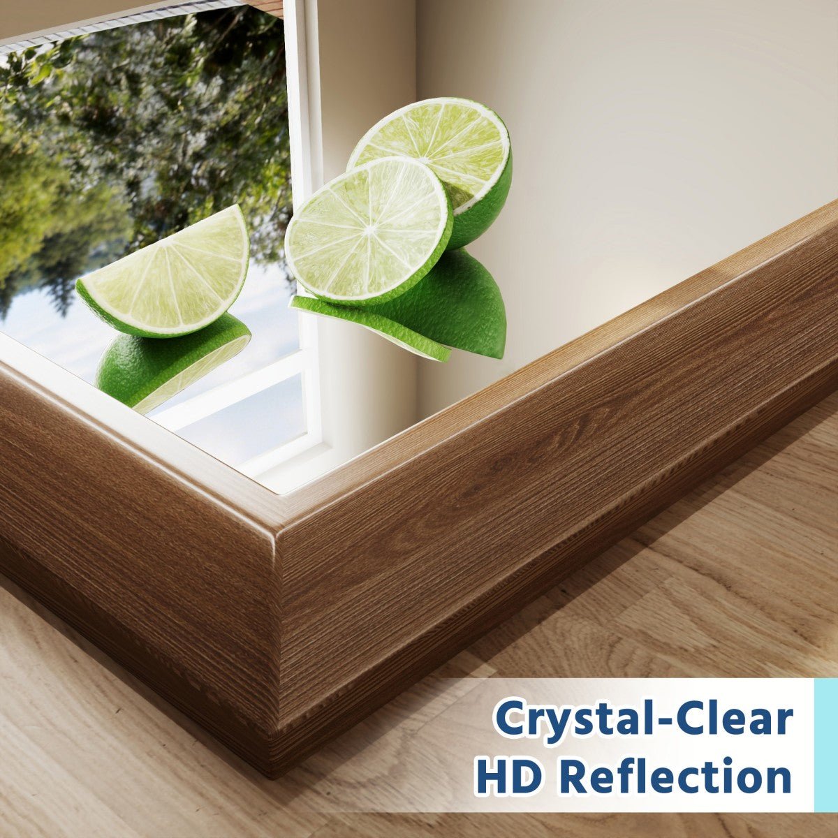 Bathroom Wall Mirrors 55"x32" | Nolhurst Dark Wood Grain Aluminum Framed Mirror