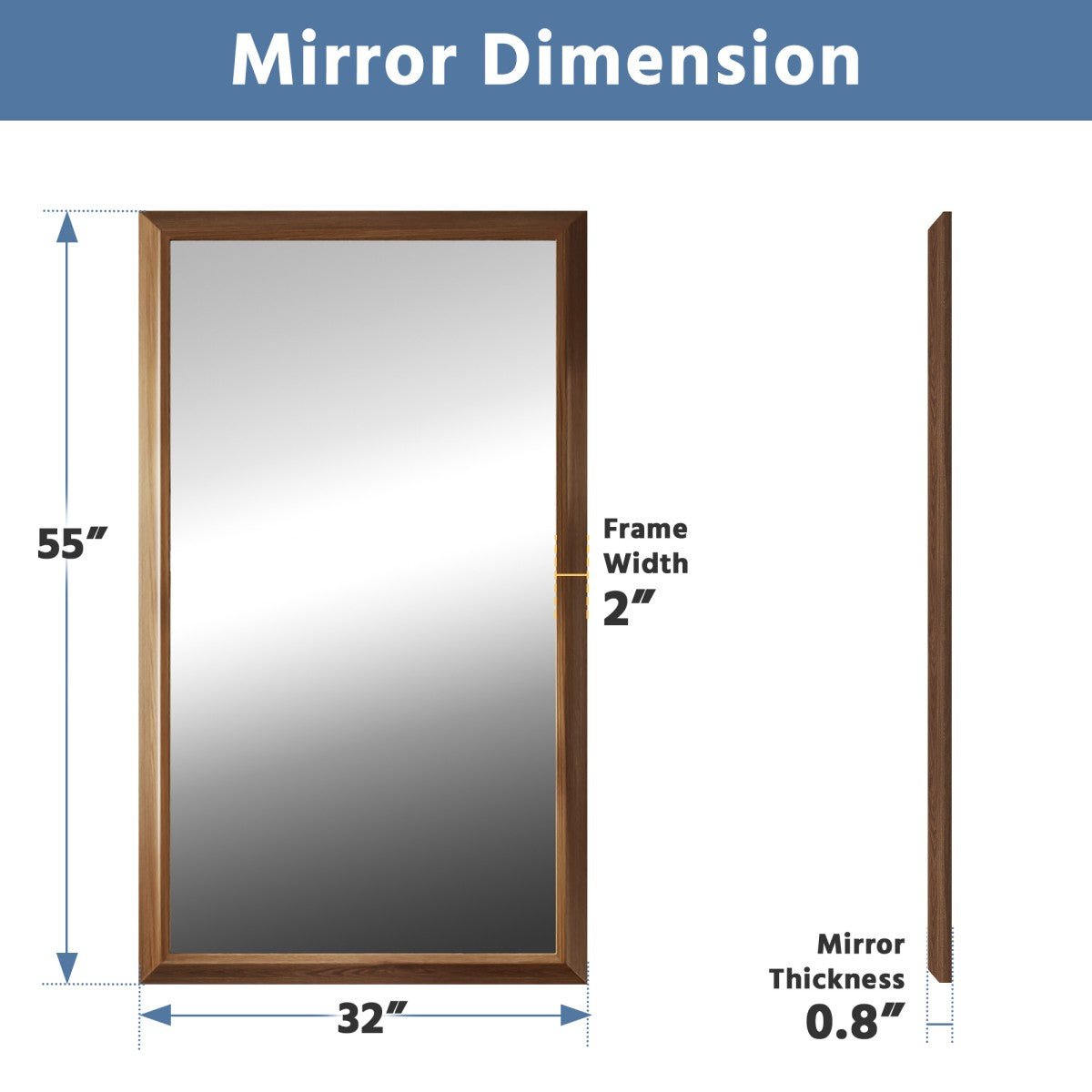 Bathroom Wall Mirrors 55"x32" | Nolhurst Dark Wood Grain Aluminum Framed Mirror