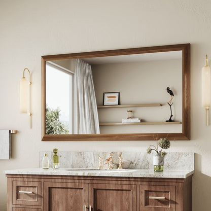 Bathroom Wall Mirrors 55"x32" | Nolhurst Dark Wood Grain Aluminum Framed Mirror