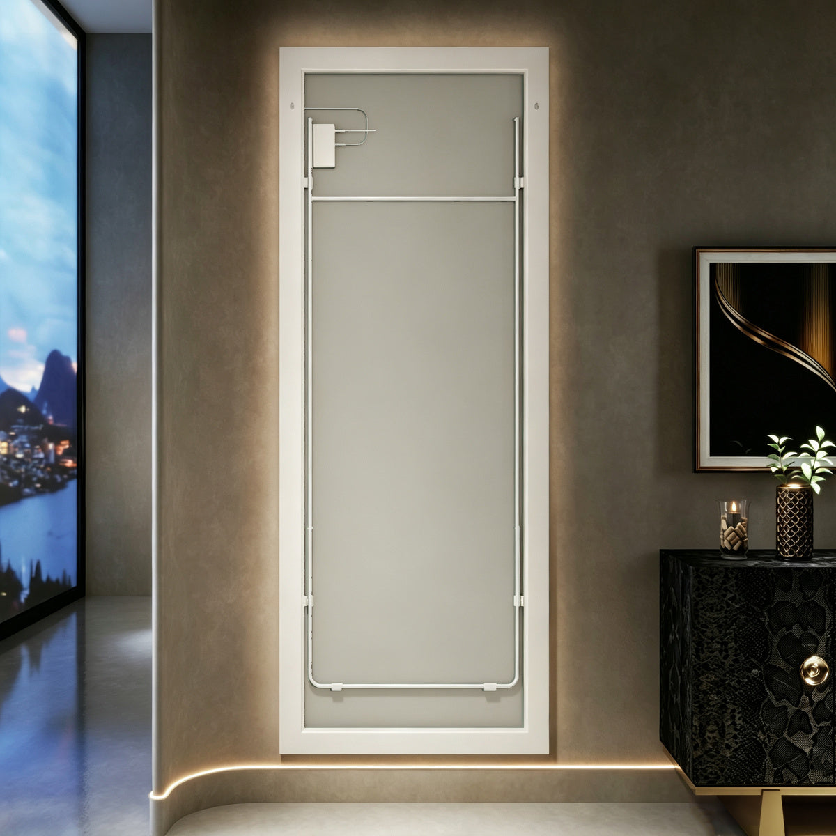 Nivor 80"x32" Dimmable LED Full-Length Floor Framed Mirror with Stand, 3-Color Lights & Wall-Mount Option